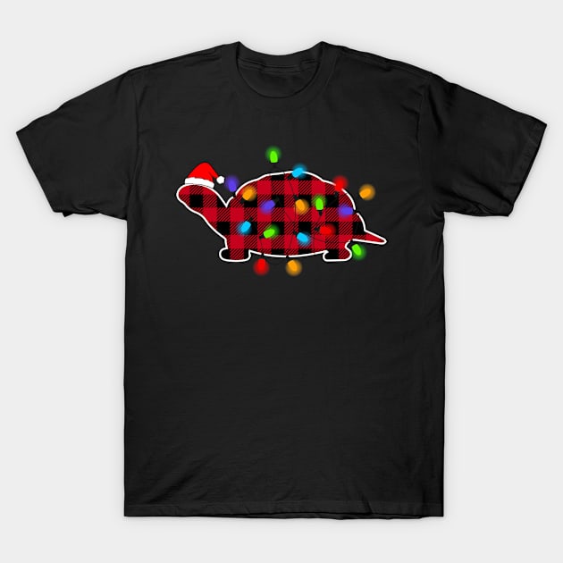 Funny Turtle Animal Lover Xmas Lighting Red Plaid Turtle Christmas T-Shirt by Creative Design